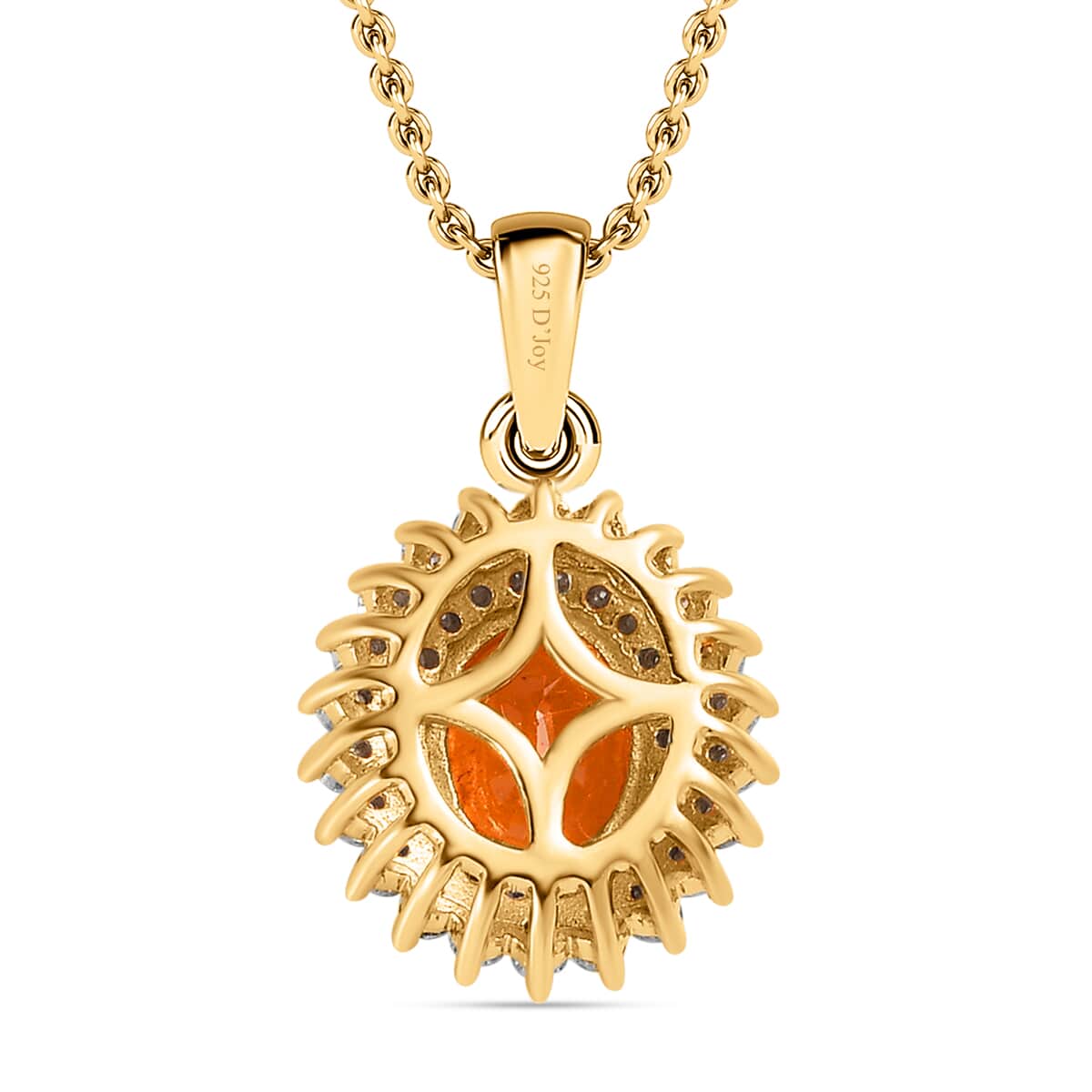 Premium Viceroy Spessartine Garnet and Moissanite Sunburst Pendant Necklace 20 Inches in Vermeil Yellow Gold Over Sterling Silver 2.00 ctw image number 4