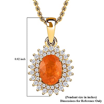 Premium Viceroy Spessartine Garnet and Moissanite Sunburst Pendant Necklace 20 Inches in Vermeil Yellow Gold Over Sterling Silver 2.00 ctw