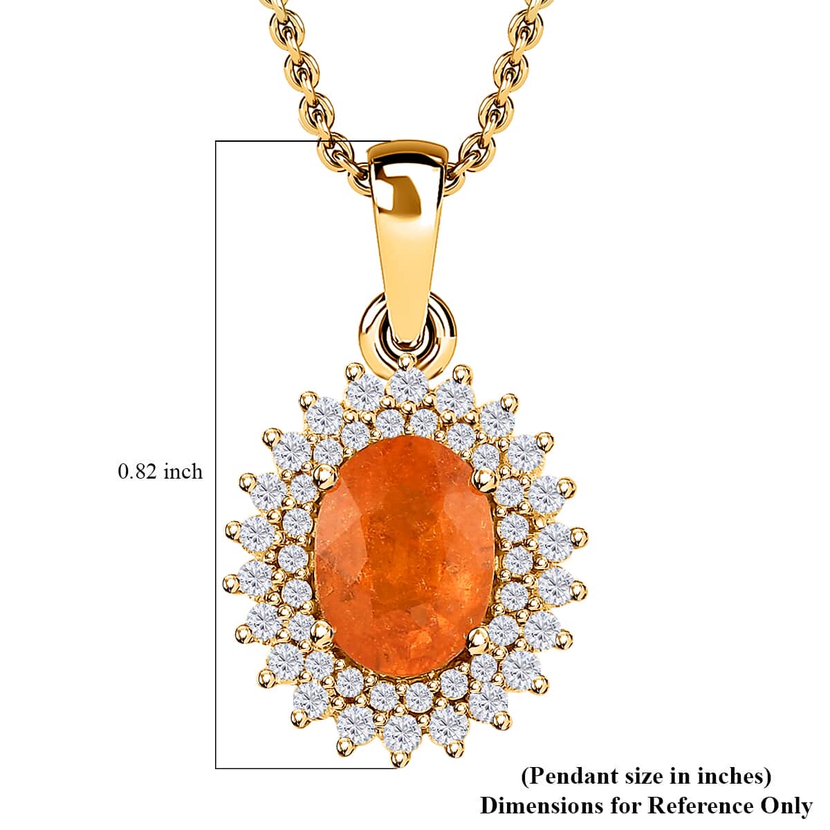Premium Viceroy Spessartine Garnet and Moissanite Sunburst Pendant Necklace 20 Inches in Vermeil Yellow Gold Over Sterling Silver 2.00 ctw image number 6