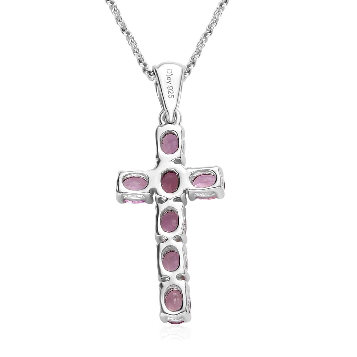 Premium Madagascar Pink Sapphire Cross Pendant Necklace 20 Inches in Platinum Over Sterling Silver 1.50 ctw image number 4