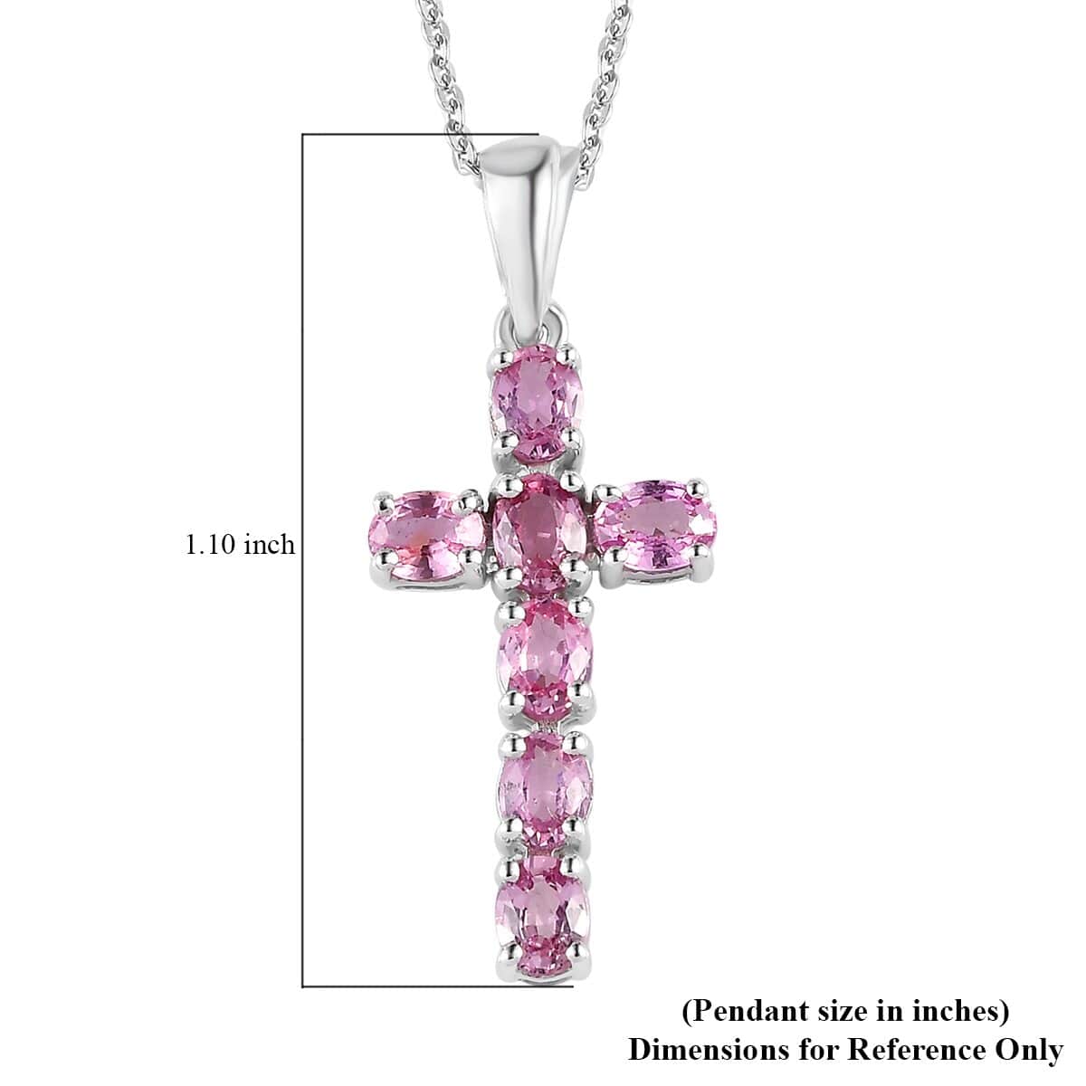 Premium Madagascar Pink Sapphire Cross Pendant Necklace 20 Inches in Platinum Over Sterling Silver 1.50 ctw image number 6