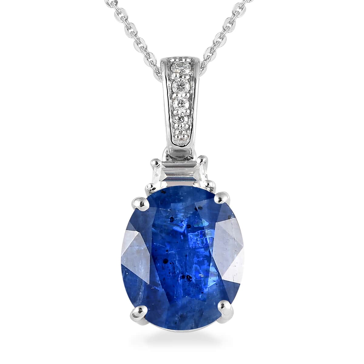 Kashmir Kyanite and Moissanite Pendant Necklace 20 Inches in Platinum Over Sterling Silver 6.75 ctw image number 0