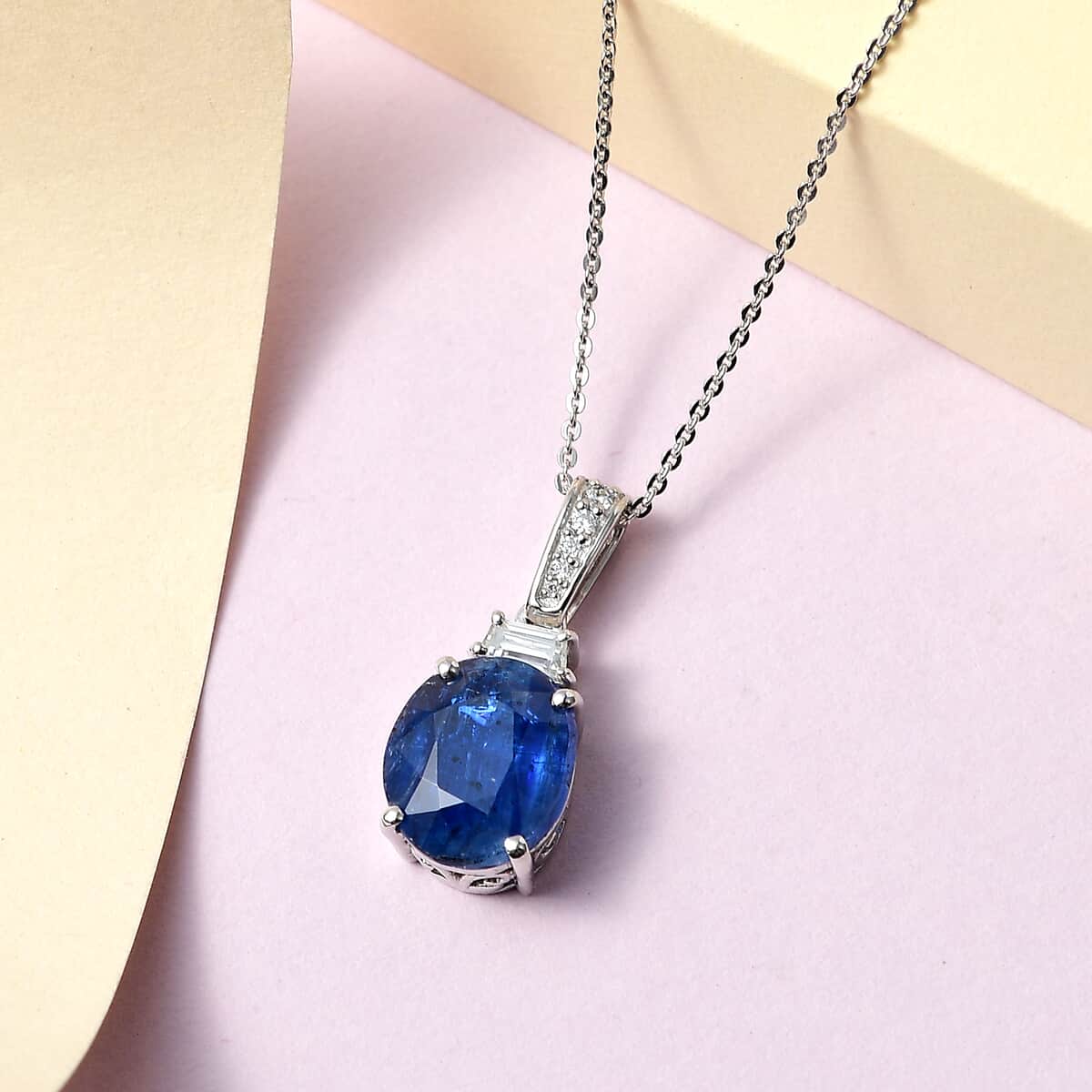 Kashmir Kyanite and Moissanite Pendant Necklace 20 Inches in Platinum Over Sterling Silver 6.75 ctw image number 1