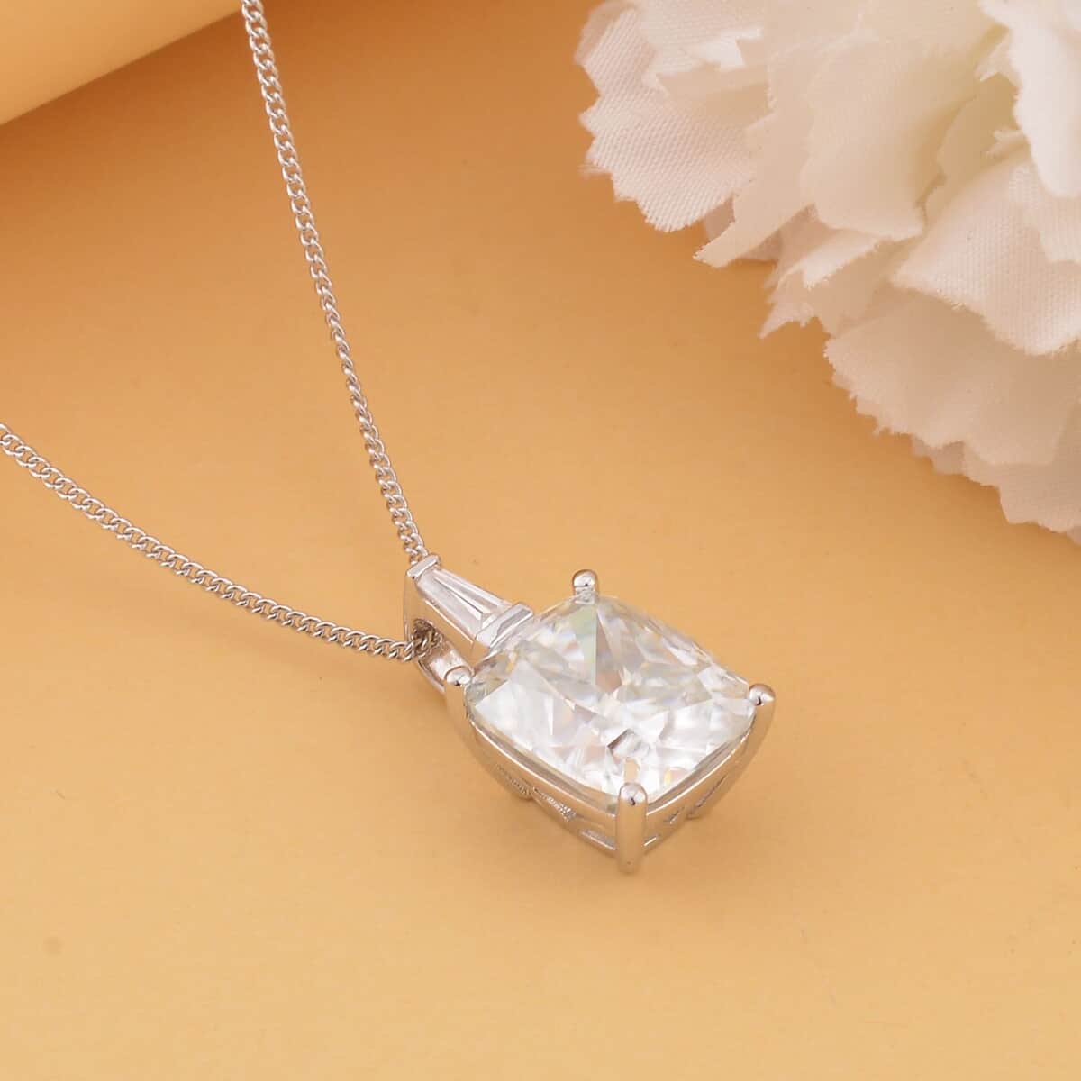 Crushed Ice Cut Moissanite Pendant Necklace 18 Inches in Rhodium Over Sterling Silver 6.40 ctw image number 1