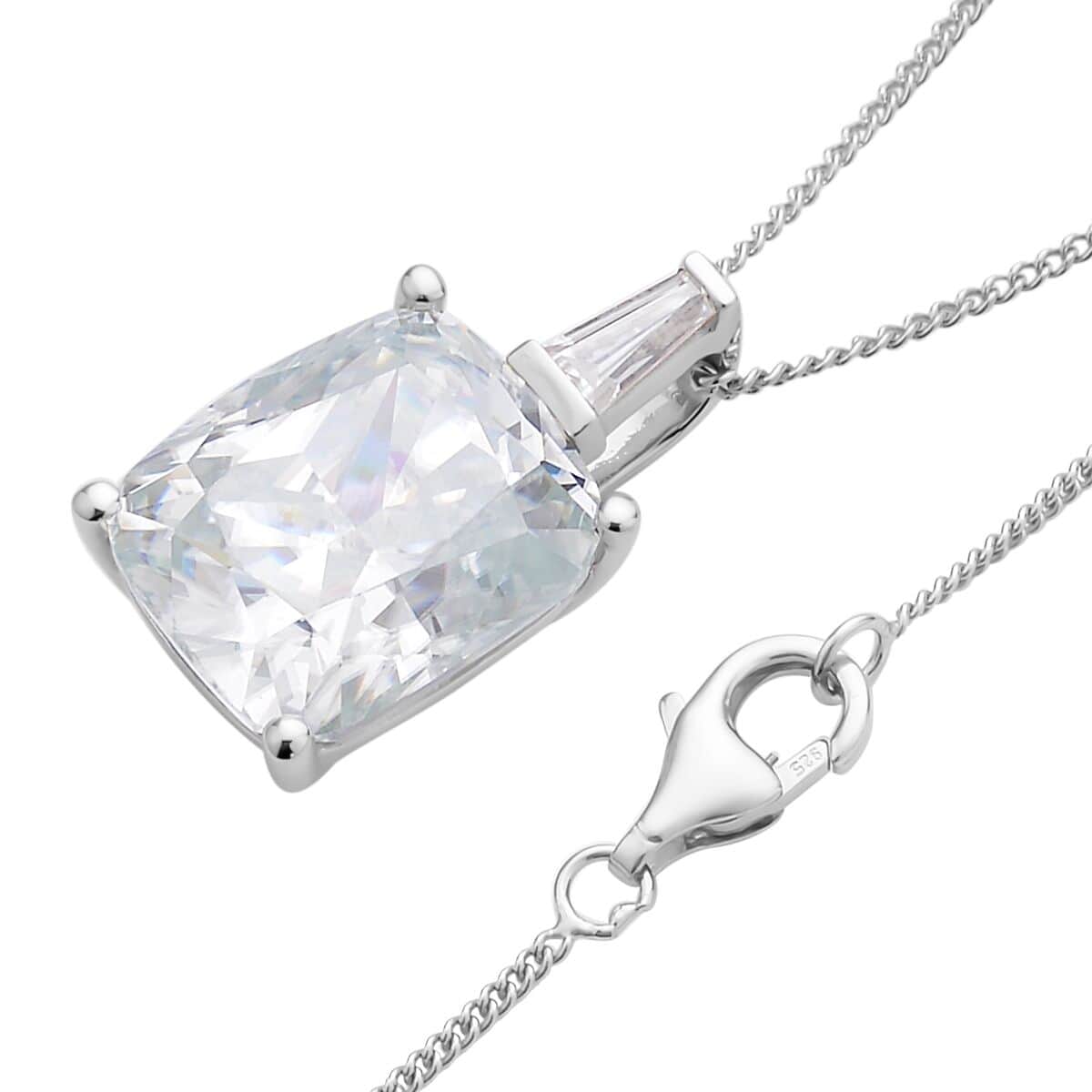 Crushed Ice Cut Moissanite Pendant Necklace 18 Inches in Rhodium Over Sterling Silver 6.40 ctw image number 3