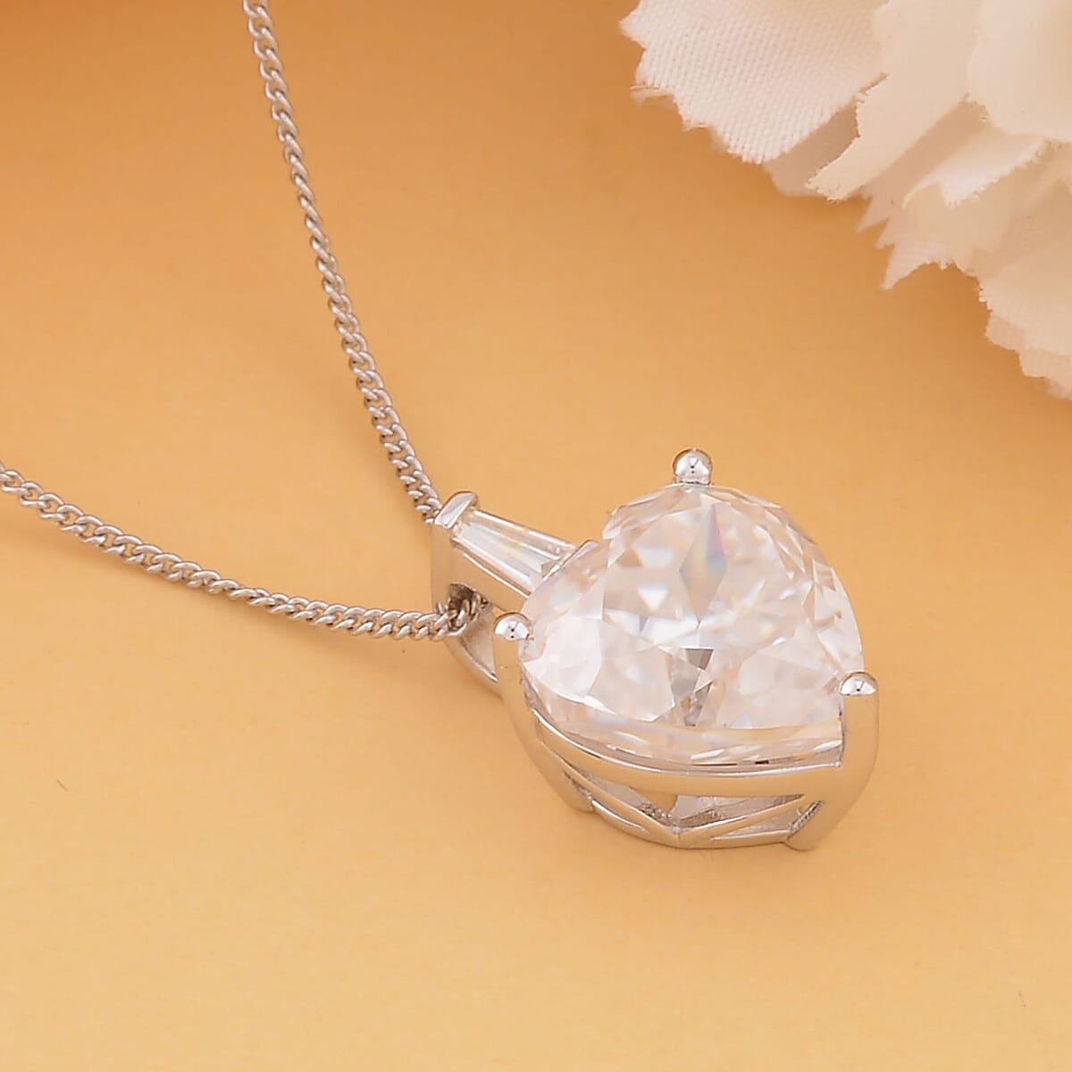 Crushed Ice Cut Moissanite Pendant Necklace 18 Inches in Rhodium Over Sterling Silver 7.90 ctw image number 1