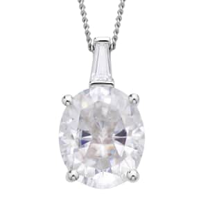 Crushed Ice Cut Moissanite Pendant Necklace 18 Inches in Rhodium Over Sterling Silver 5.90 ctw