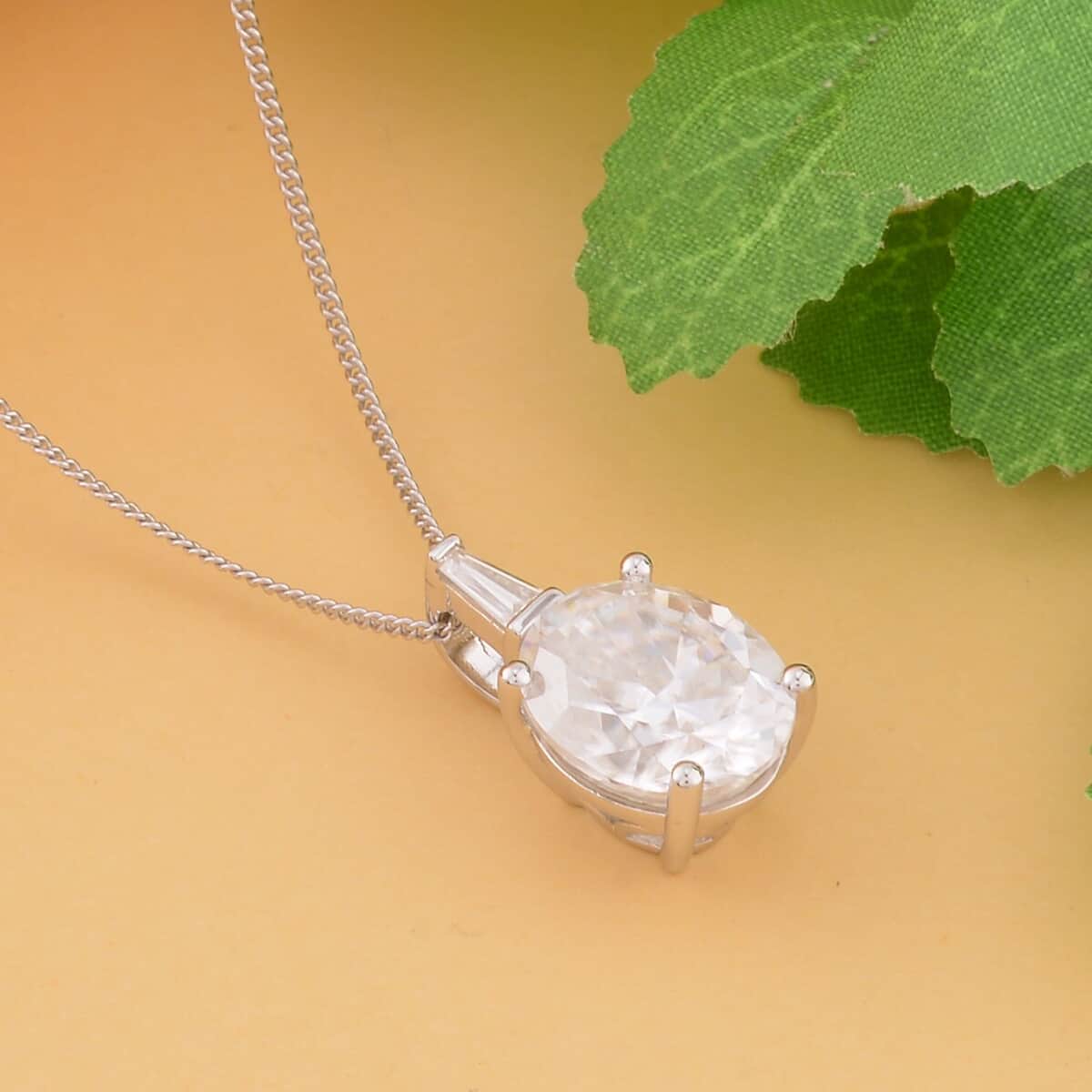 Crushed Ice Cut Moissanite Pendant Necklace 18 Inches in Rhodium Over Sterling Silver 5.90 ctw image number 1