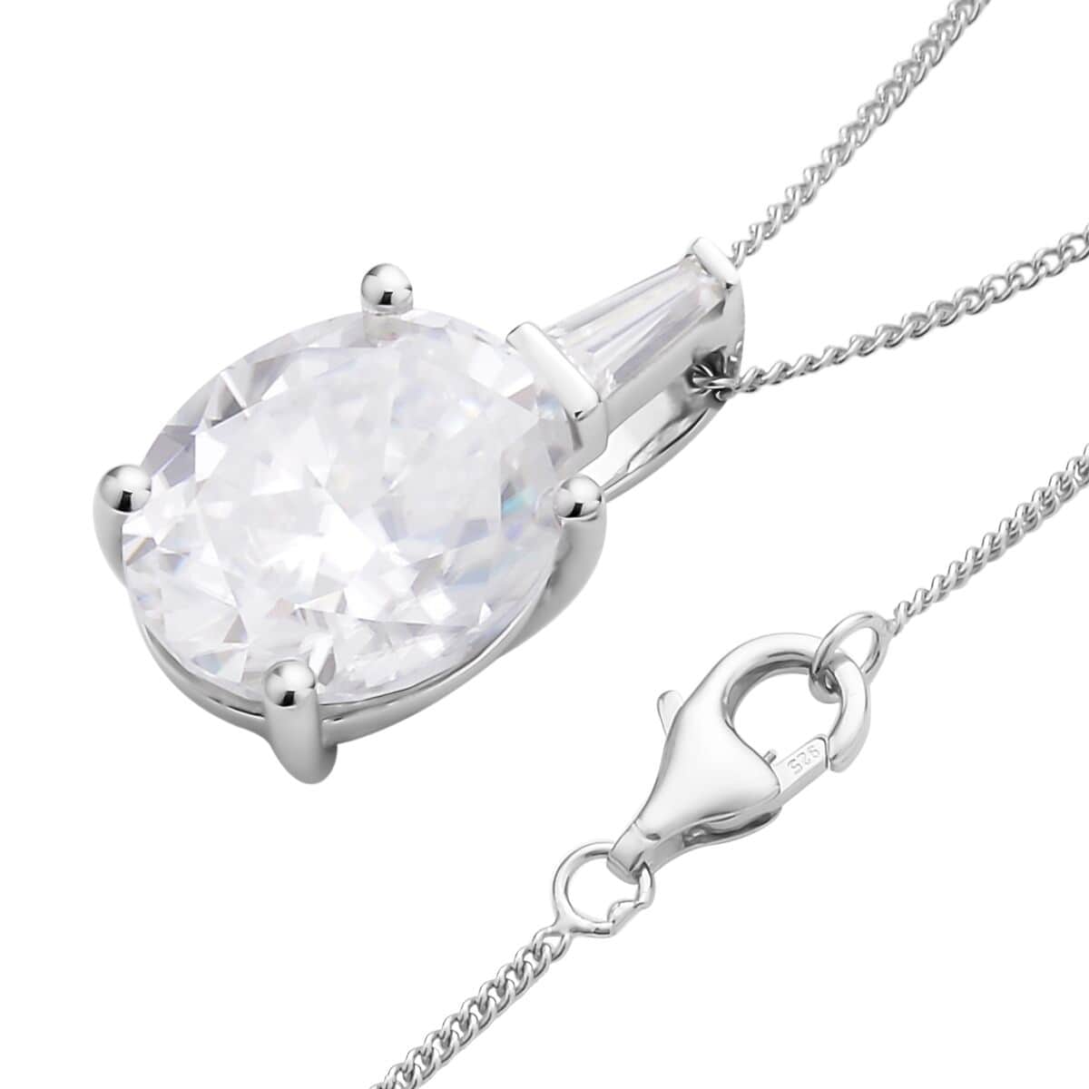 Crushed Ice Cut Moissanite Pendant Necklace 18 Inches in Rhodium Over Sterling Silver 5.90 ctw image number 3