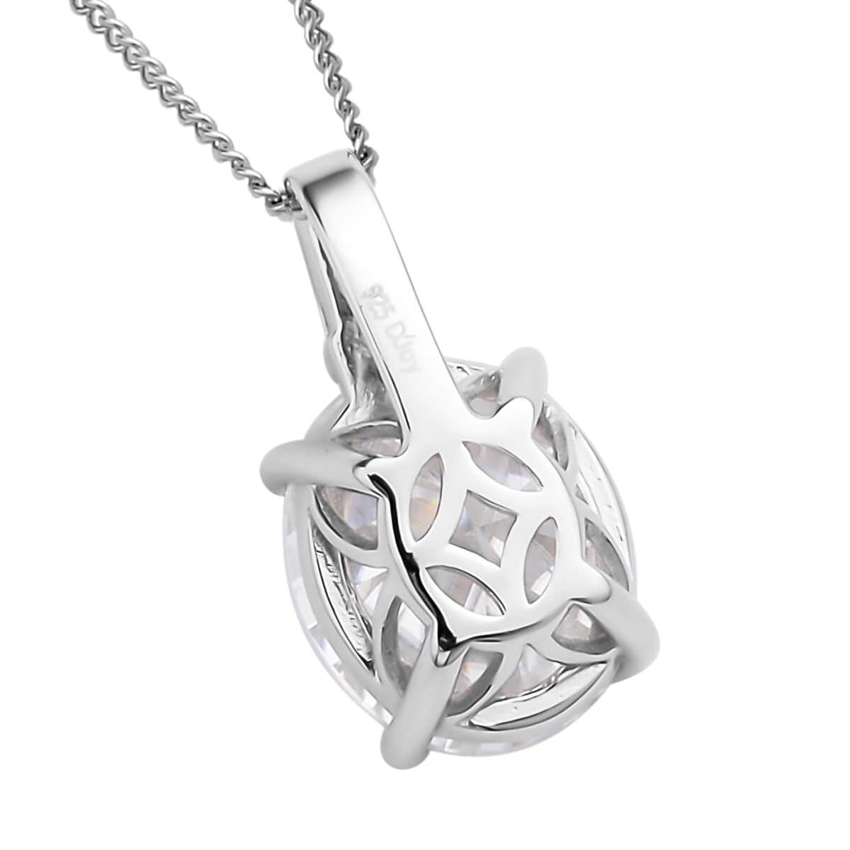 Crushed Ice Cut Moissanite Pendant Necklace 18 Inches in Rhodium Over Sterling Silver 5.90 ctw image number 4