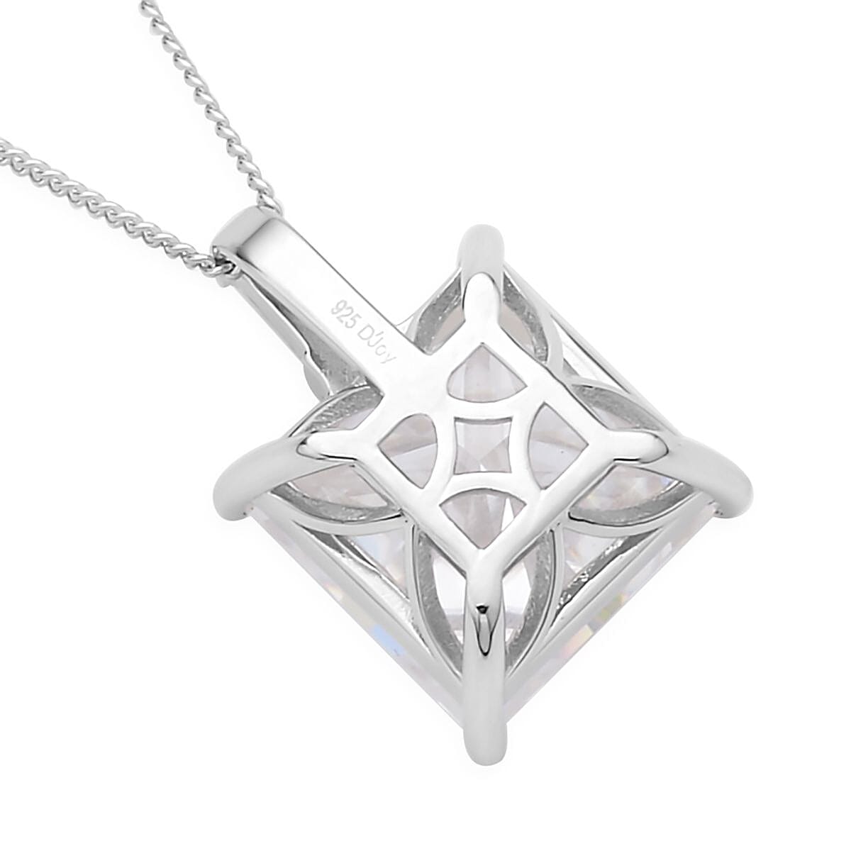 Crushed Ice Cut Moissanite Pendant Necklace 20 Inches in Rhodium Over Sterling Silver 11.15 ctw