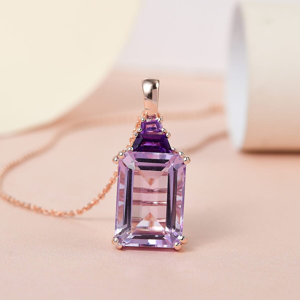 Rose De France Amethyst and Amethyst Pendant Necklace 20 Inches in Vermeil Rose Gold Over Sterling Silver 7.65 ctw image number 1