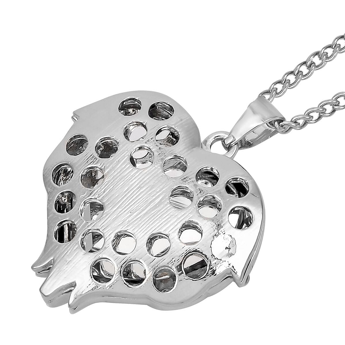 Blue Glass, Austrian Crystal Heart Pendant Necklace 24-26 Inches and Earrings in Silvertone