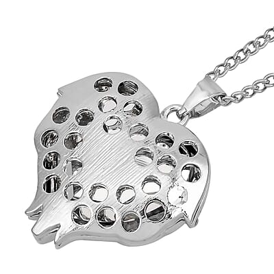 Simulated Blue Sapphire, Austrian Crystal Heart Pendant Necklace 24-26 Inches and Earrings in Silvertone