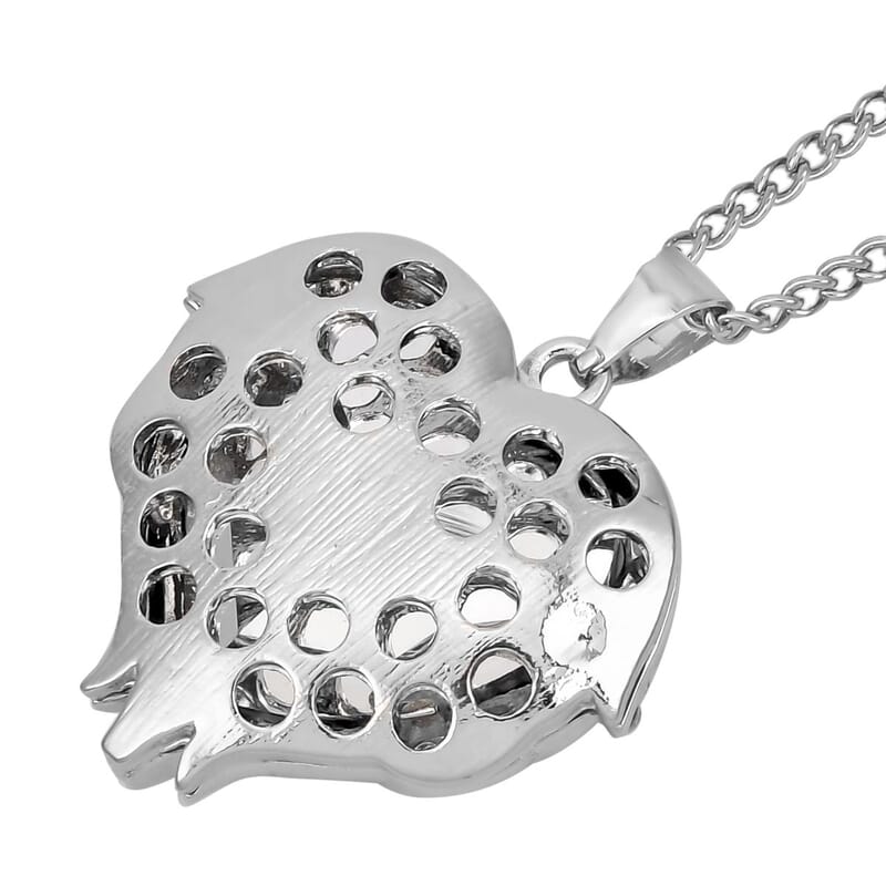 Simulated Blue Sapphire, Austrian Crystal Heart Pendant Necklace 24-26 Inches and Earrings in Silvertone