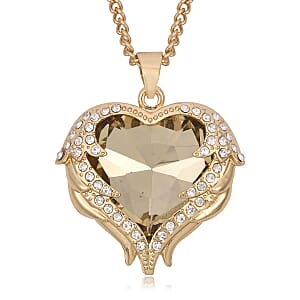 Champagne Glass, Austrian Crystal Heart Pendant Necklace 24-26 Inches and Earrings in Goldtone