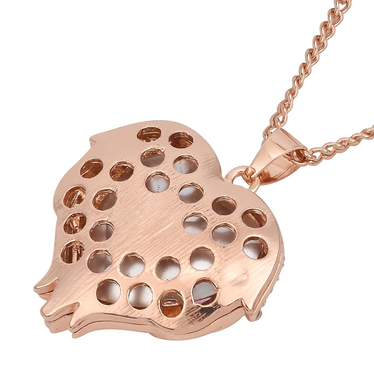 Pink Glass, Austrian Crystal Heart Pendant Necklace 24-26 Inches and Earrings in Rosetone image number 4