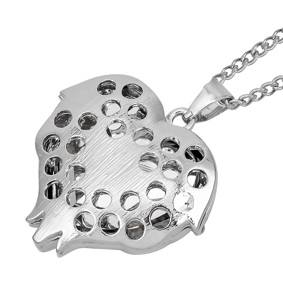 Simulated White Mystic Quartz, Austrian Crystal Heart Pendant Necklace 24-26 Inches and Earrings in Silvertone