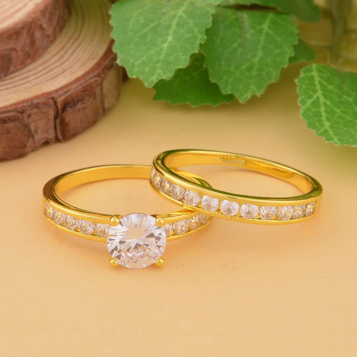 Set of 2 Simulated Diamond Ring in Goldtone (Size 9.0) 5.90 ctw image number 1