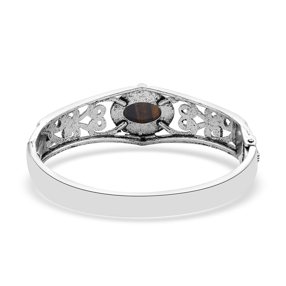 Yellow Tiger's Eye Bangle Bracelet (7 In) and Earrings in Stainless Steel 50.00 ctw , Tarnish-Free, Waterproof, Sweat Proof Jewelry image number 4