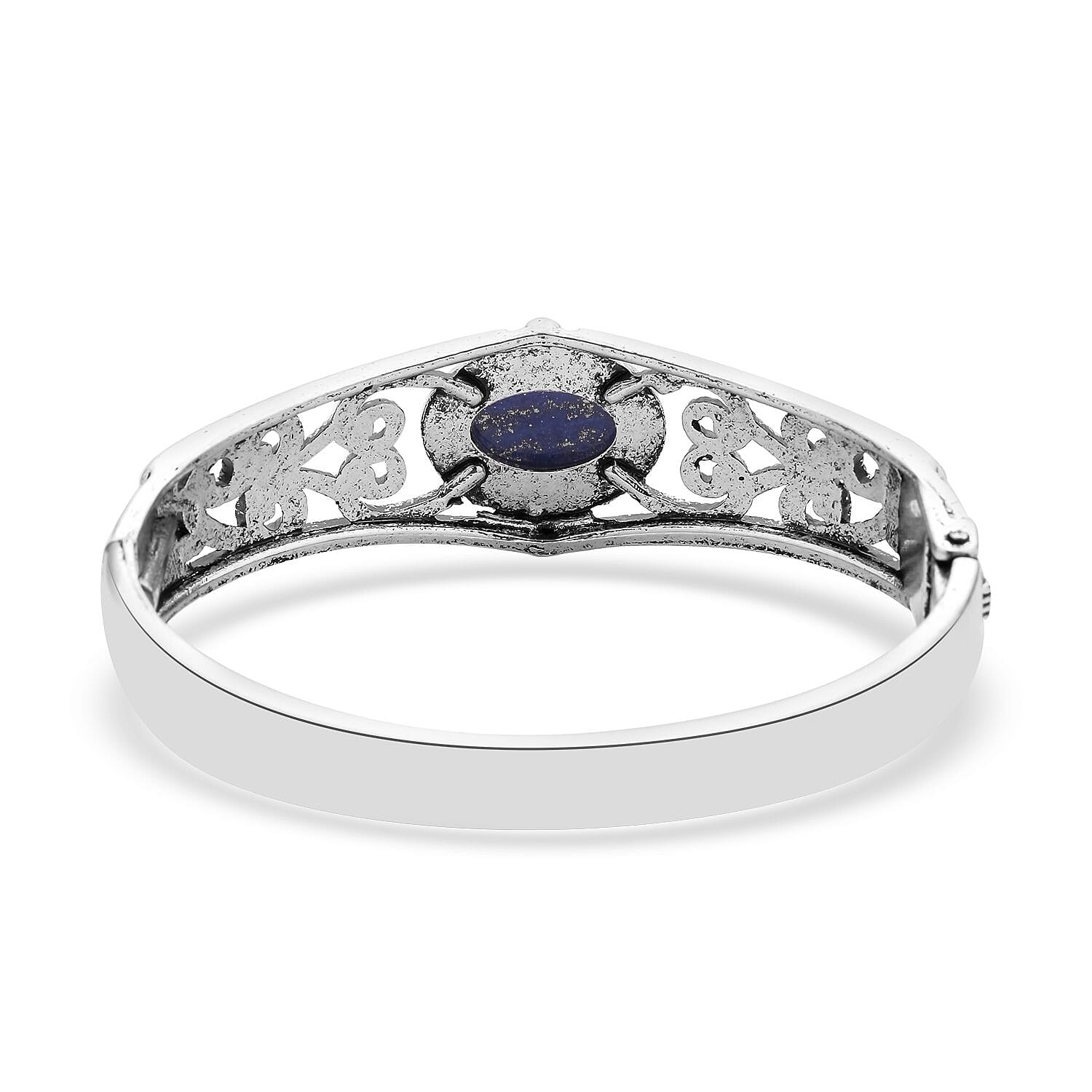 Lapis Lazuli Bangle Bracelet (7 In) and Earrings in Stainless Steel 50.00 ctw , Tarnish-Free, Waterproof, Sweat Proof Jewelry