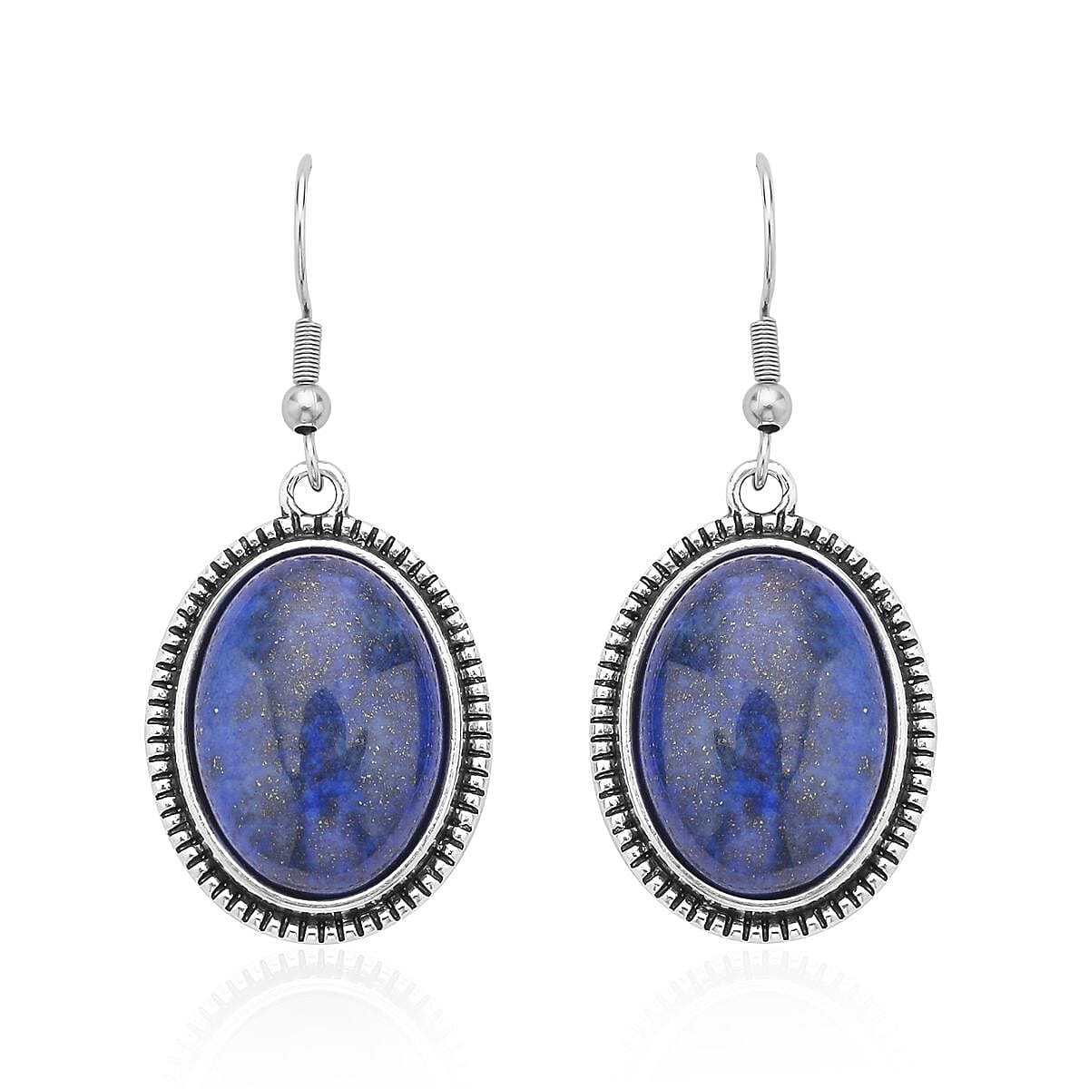 Lapis Lazuli Bangle Bracelet (7 In) and Earrings in Stainless Steel 50.00 ctw , Tarnish-Free, Waterproof, Sweat Proof Jewelry
