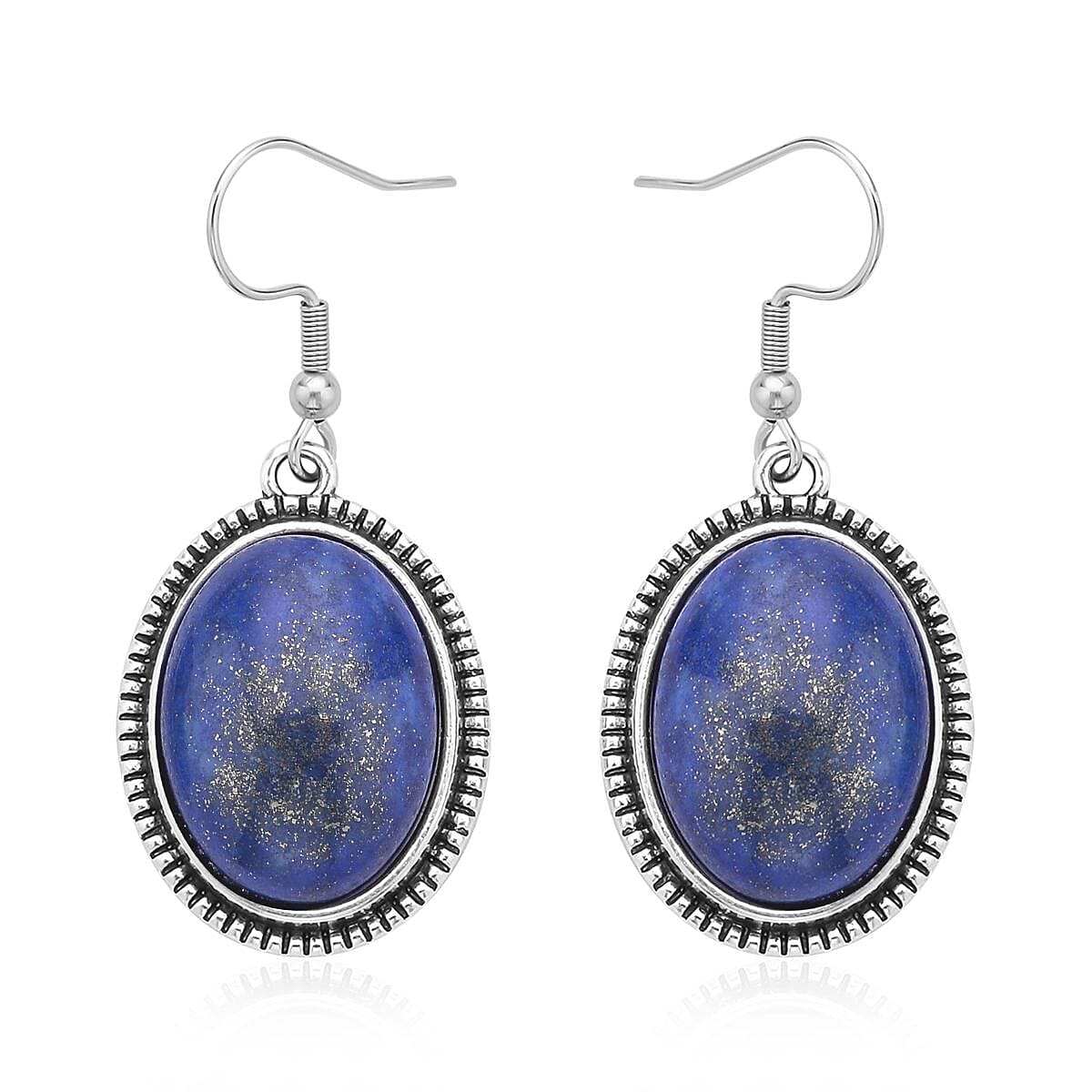 Lapis Lazuli Bangle Bracelet (7 In) and Earrings in Stainless Steel 50.00 ctw , Tarnish-Free, Waterproof, Sweat Proof Jewelry