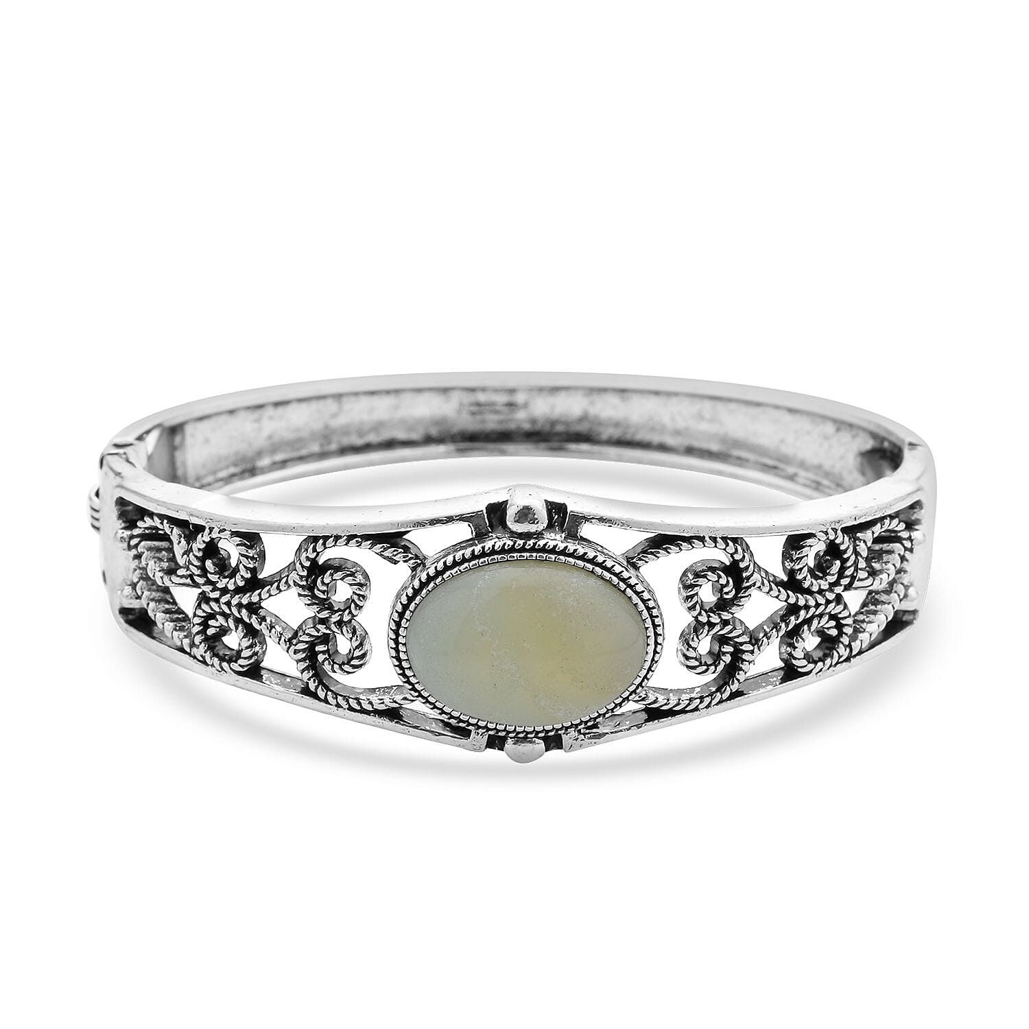 Amazonite Bangle Bracelet (7 In) and Earrings in Stainless Steel 50.00 ctw , Tarnish-Free, Waterproof, Sweat Proof Jewelry