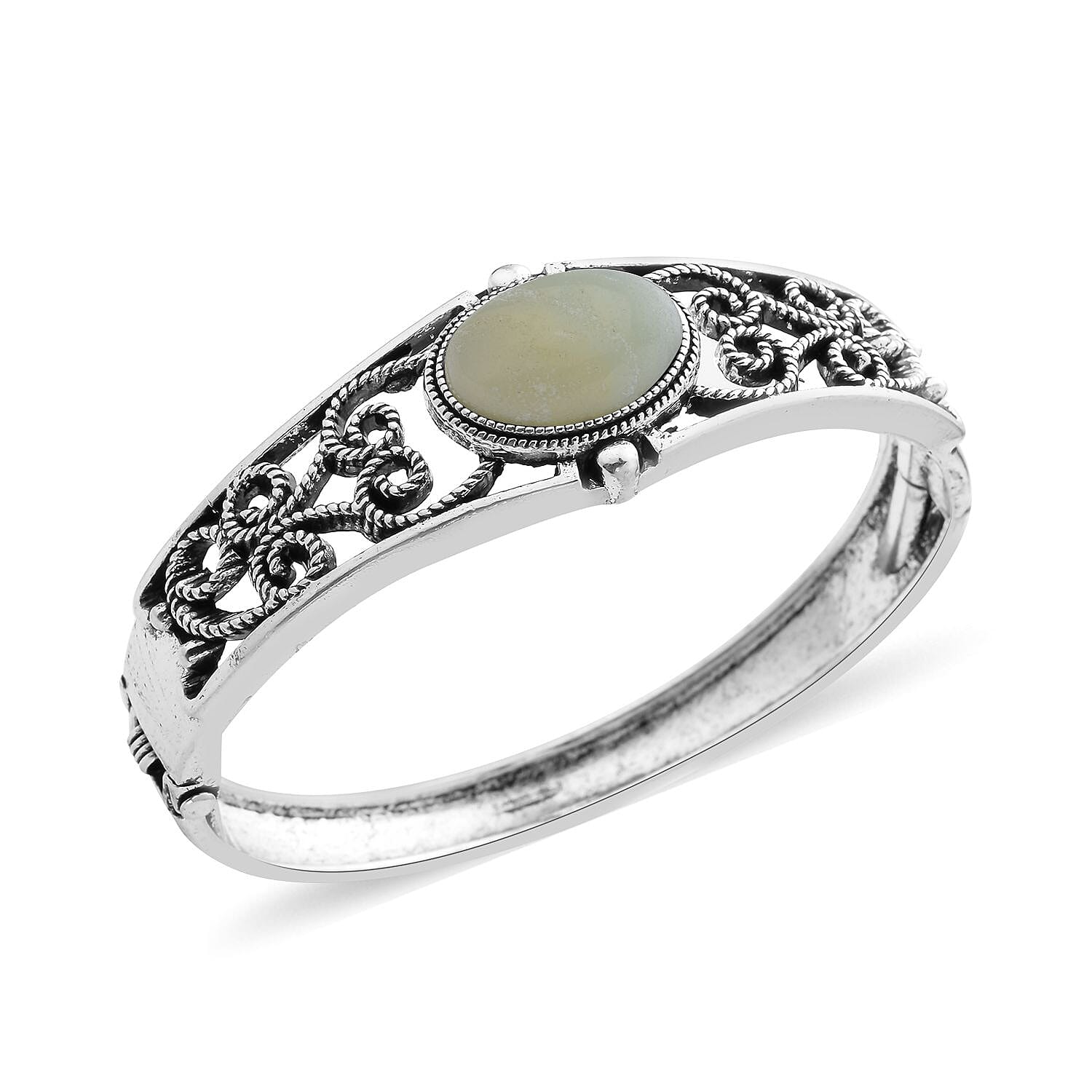 Amazonite Bangle Bracelet (7 In) and Earrings in Stainless Steel 50.00 ctw , Tarnish-Free, Waterproof, Sweat Proof Jewelry