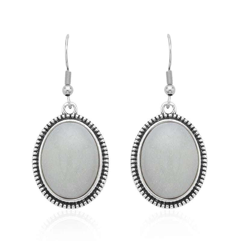 Amazonite Bangle Bracelet (7 In) and Earrings in Stainless Steel 50.00 ctw , Tarnish-Free, Waterproof, Sweat Proof Jewelry