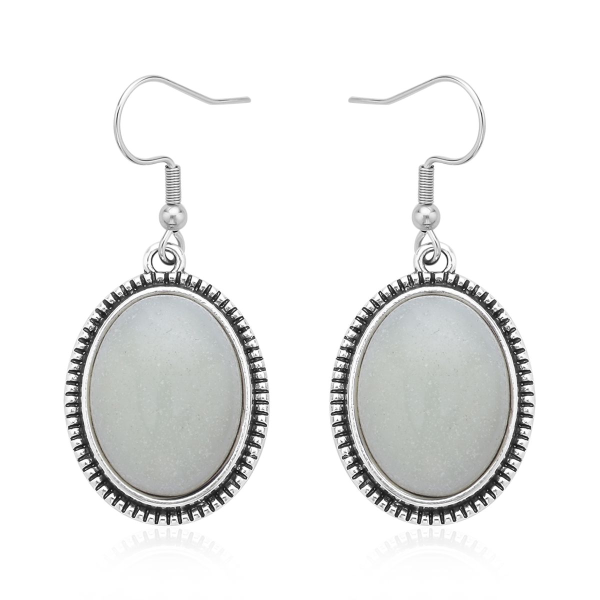 Amazonite Bangle Bracelet (7 In) and Earrings in Stainless Steel 50.00 ctw , Tarnish-Free, Waterproof, Sweat Proof Jewelry