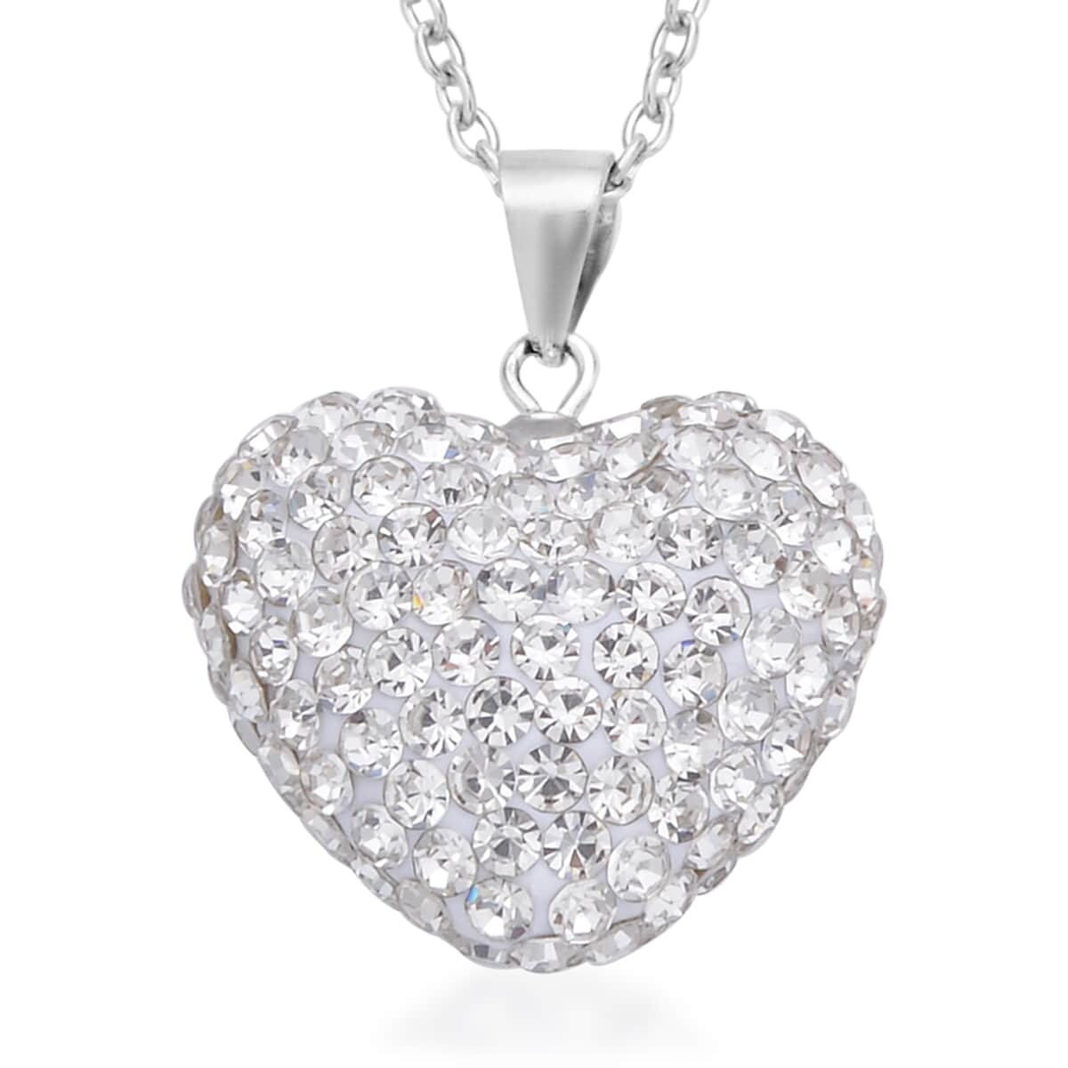 Austrian Crystal Heart Pendant Necklace 20 Inches in Rhodium Over Sterling Silver image number 0