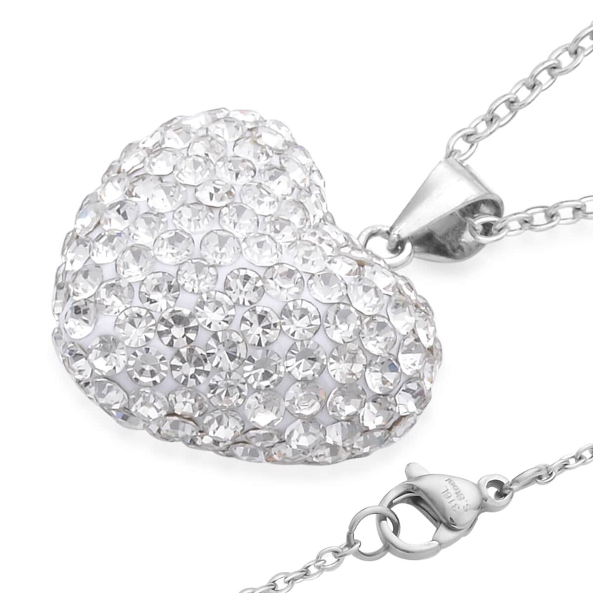 Austrian Crystal Heart Pendant Necklace 20 Inches in Rhodium Over Sterling Silver image number 3