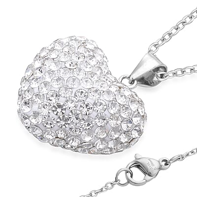 Austrian Crystal Heart Pendant Necklace 20 Inches in Rhodium Over Sterling Silver