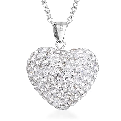 Austrian Crystal Heart Pendant Necklace 20 Inches in Rhodium Over Sterling Silver