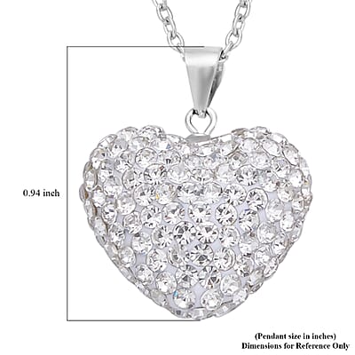 Austrian Crystal Heart Pendant Necklace 20 Inches in Rhodium Over Sterling Silver