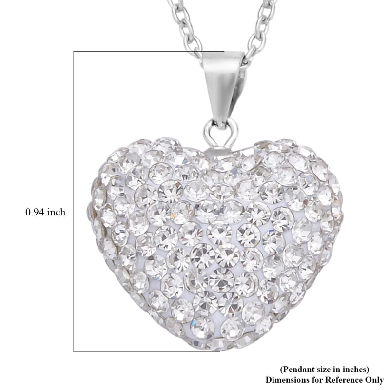 Austrian Crystal Heart Pendant Necklace 20 Inches in Rhodium Over Sterling Silver