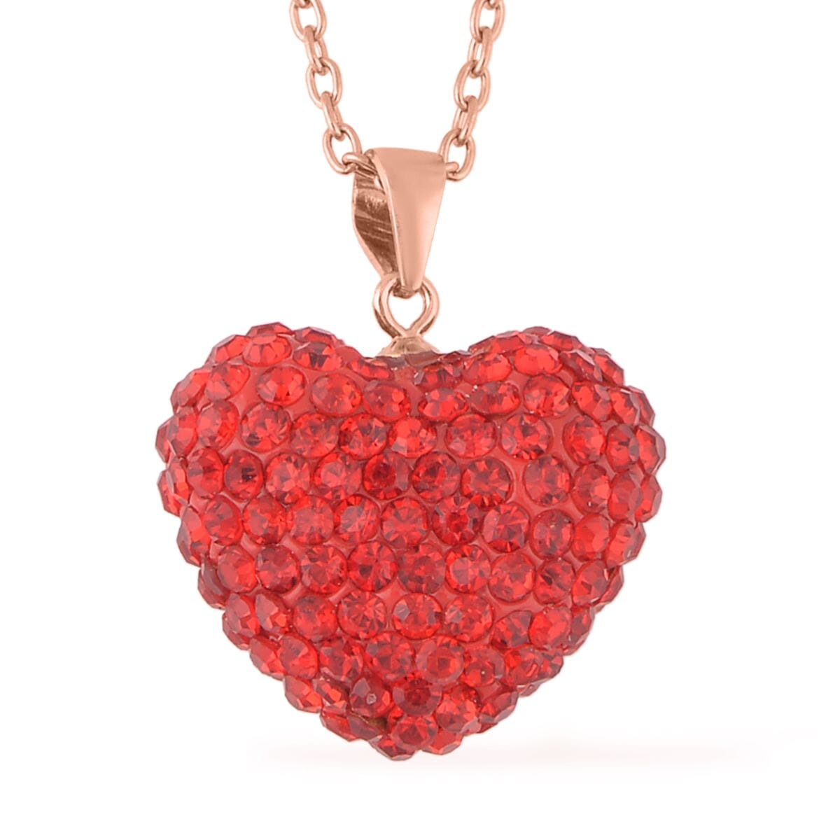 Ruby Color Austrian Crystal Heart Pendant Necklace 20 Inches in 14K RG Over Sterling Silver and ION Plated RG Stainless Steel image number 0