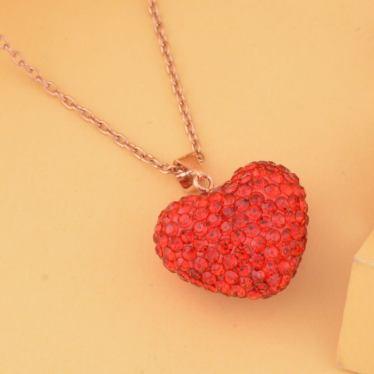 Ruby Color Austrian Crystal Heart Pendant Necklace 20 Inches in 14K RG Over Sterling Silver and ION Plated RG Stainless Steel image number 1