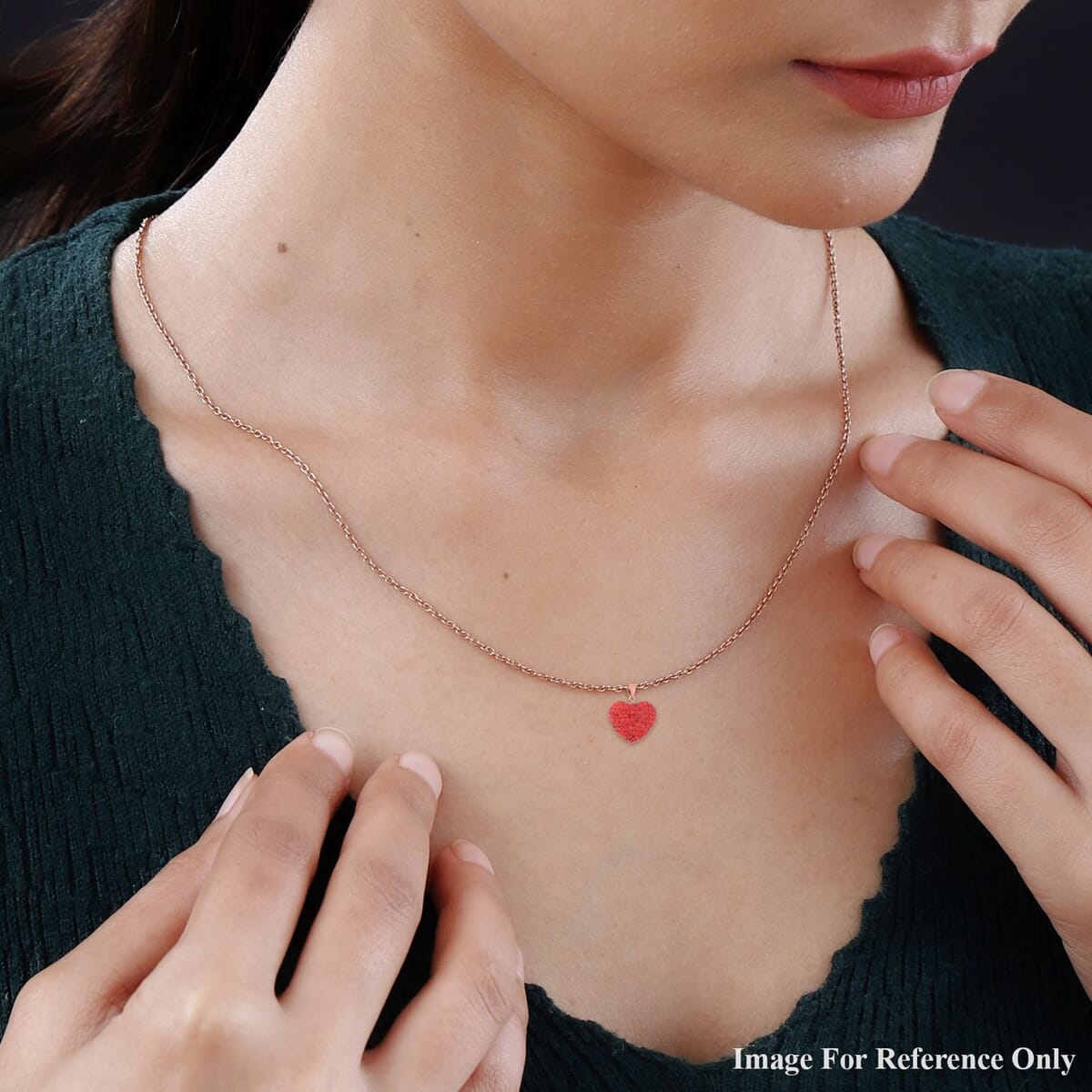 Ruby Color Austrian Crystal Heart Pendant Necklace 20 Inches in 14K RG Over Sterling Silver and ION Plated RG Stainless Steel image number 2