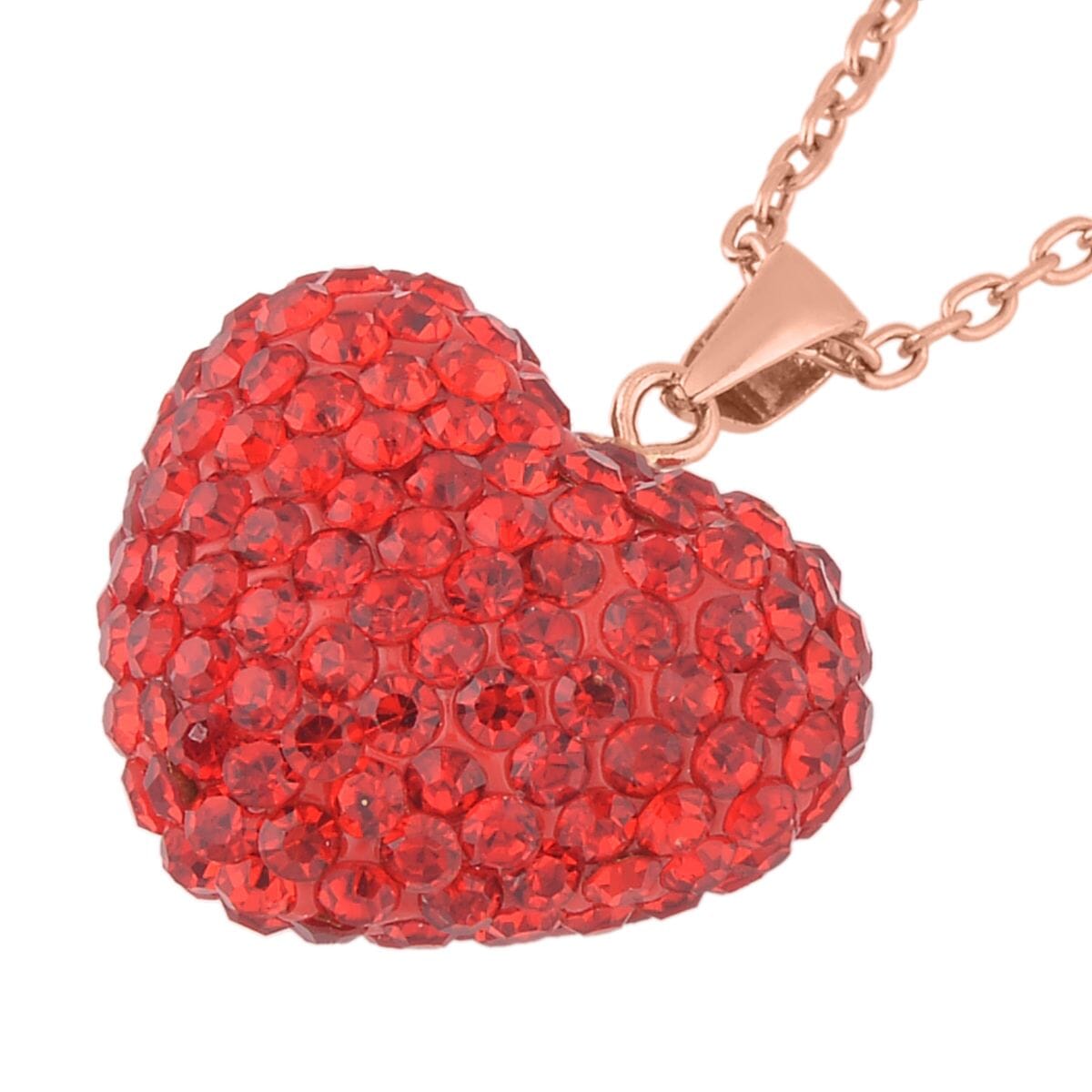 Ruby Color Austrian Crystal Heart Pendant Necklace 20 Inches in 14K RG Over Sterling Silver and ION Plated RG Stainless Steel image number 3