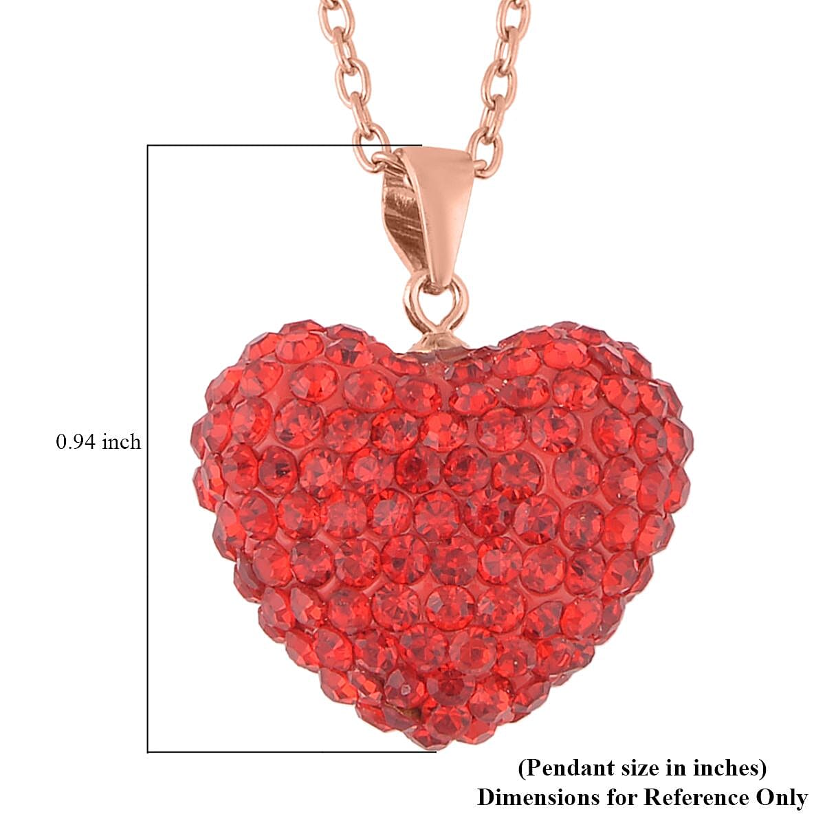 Ruby Color Austrian Crystal Heart Pendant in 14K RG Over Sterling Silver with ION Plated RG Stainless Steel Necklace 20 Inches