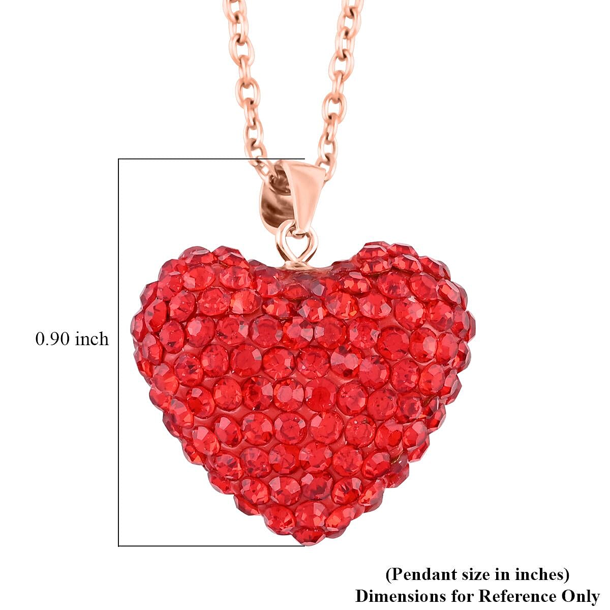 Ruby Color Austrian Crystal Heart Pendant in 14K RG Over Sterling Silver with ION Plated RG Stainless Steel Necklace 20 Inches