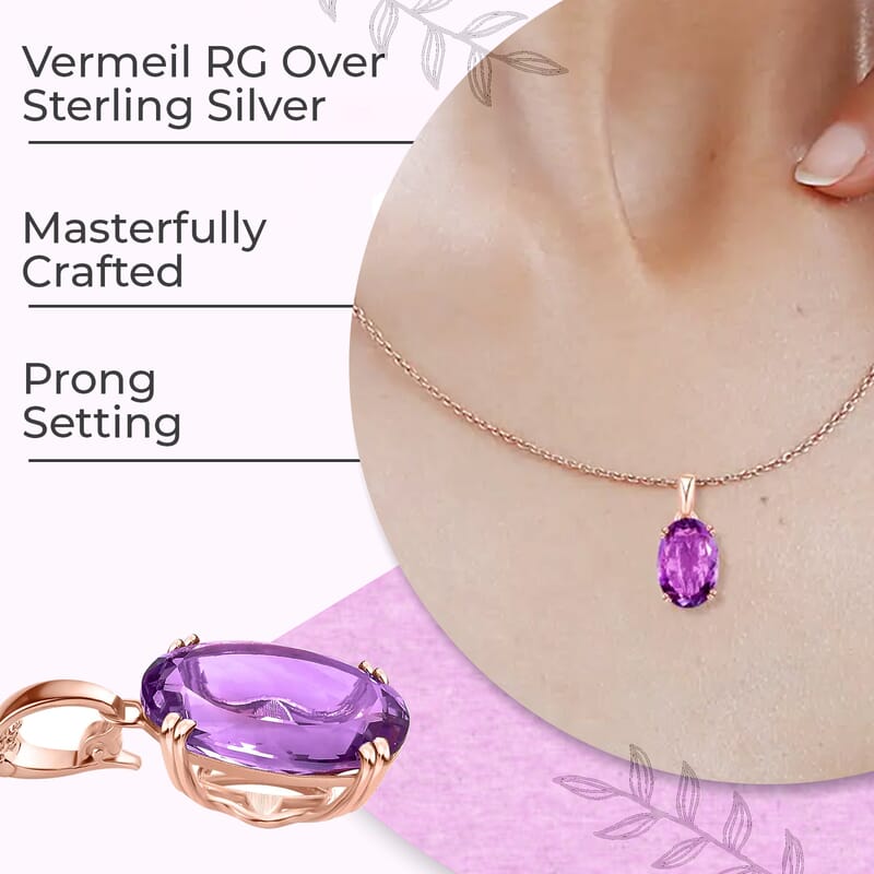 Rose De France Amethyst Solitaire Pendant Necklace,Solitaire Pendant, 20 Inches Necklace, Sterling Silver Necklace, Amethyst Solitaire Pendant
