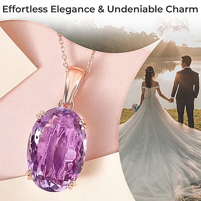 Rose De France Amethyst Solitaire Pendant Necklace,Solitaire Pendant, 20 Inches Necklace, Sterling Silver Necklace, Amethyst Solitaire Pendant