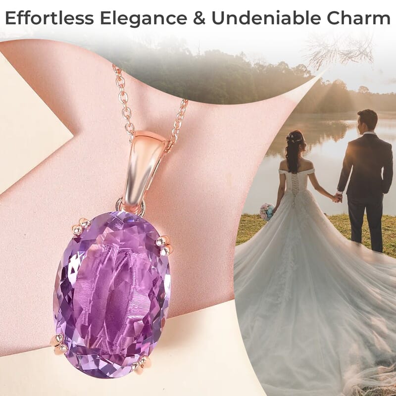 Rose De France Amethyst Solitaire Pendant Necklace,Solitaire Pendant, 20 Inches Necklace, Sterling Silver Necklace, Amethyst Solitaire Pendant