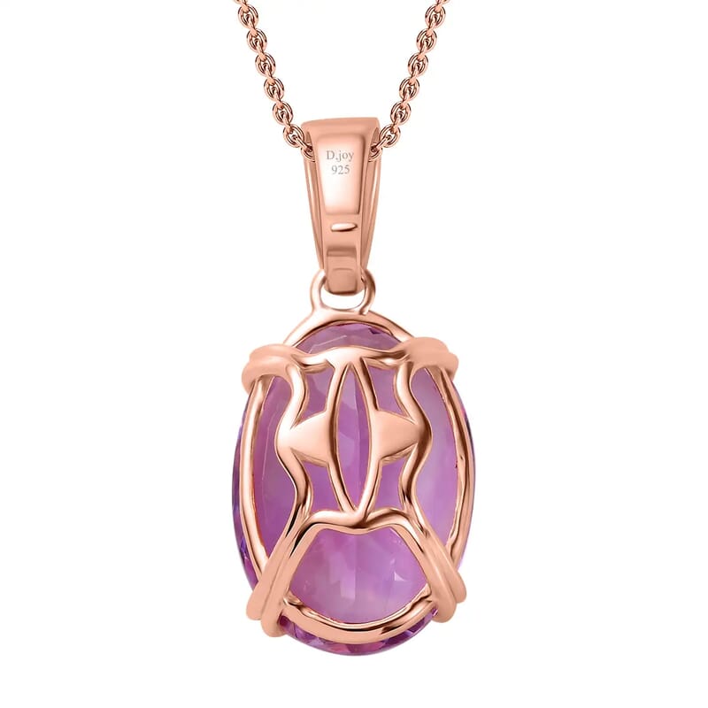 Rose De France Amethyst Solitaire Pendant Necklace,Solitaire Pendant, 20 Inches Necklace, Sterling Silver Necklace, Amethyst Solitaire Pendant