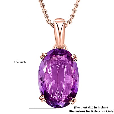 Rose De France Amethyst Solitaire Pendant Necklace,Solitaire Pendant, 20 Inches Necklace, Sterling Silver Necklace, Amethyst Solitaire Pendant