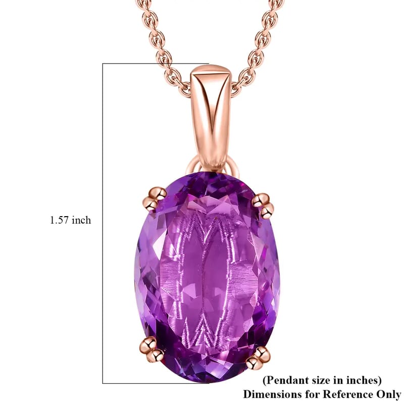 Rose De France Amethyst Solitaire Pendant Necklace,Solitaire Pendant, 20 Inches Necklace, Sterling Silver Necklace, Amethyst Solitaire Pendant