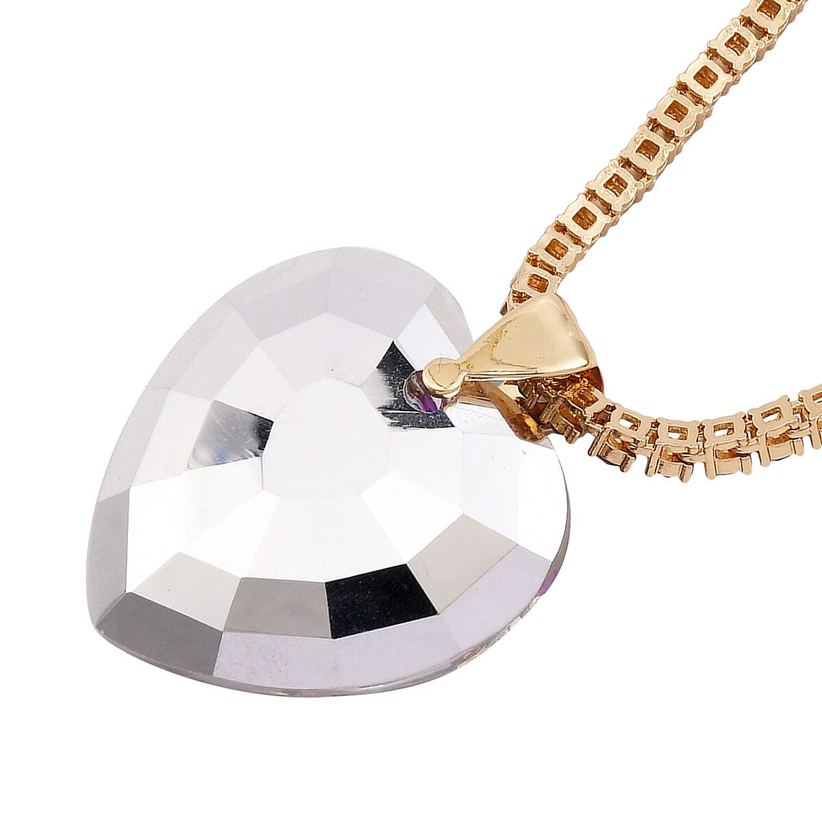 Purple Magic Color Glass and Purple Austrian Crystal Heart of Ocean Pendant Necklace 20 Inches in Goldtone image number 3